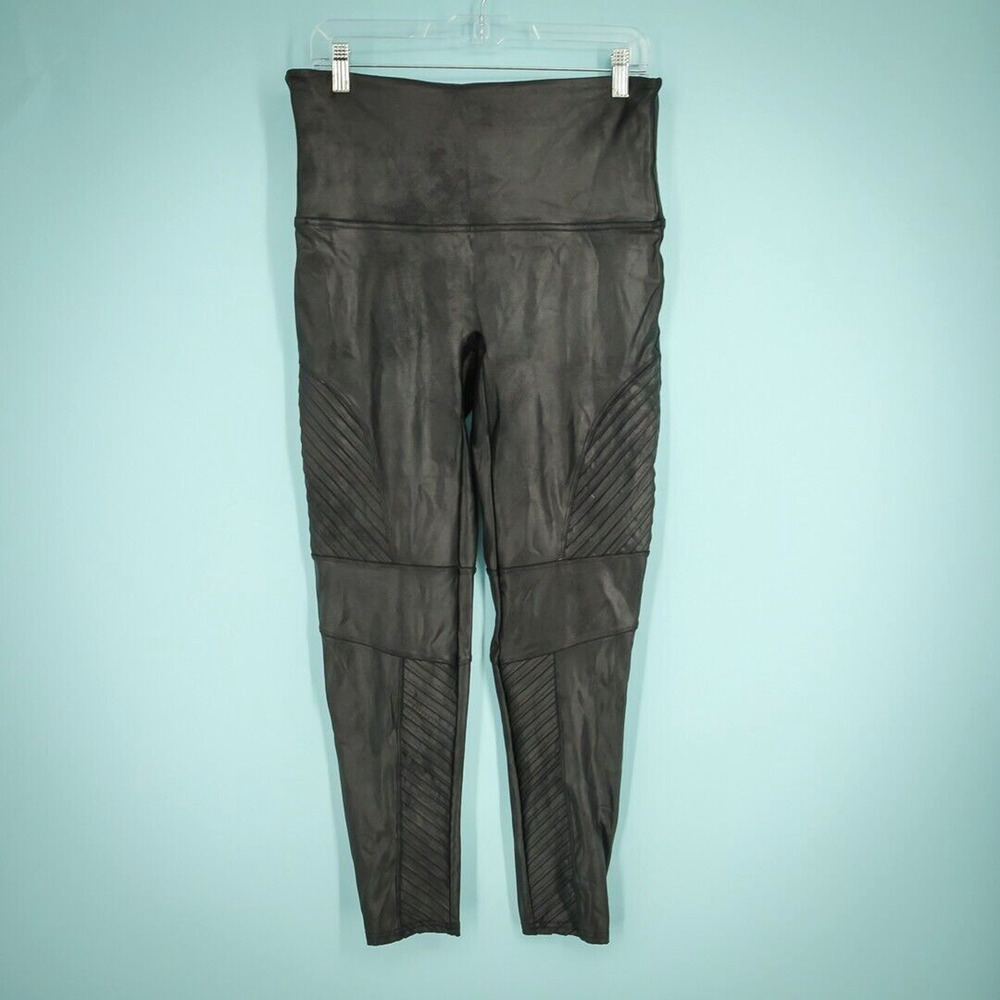 Spanx Plus Size 1X Black Faux Leather Moto Style Pull On Stretch Leggings Pants